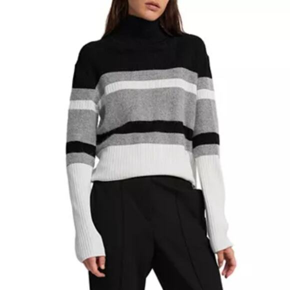 Theory Racking Stripe Silk Cotton Double Knit Cropped Sweater M - Picture 10 of 10